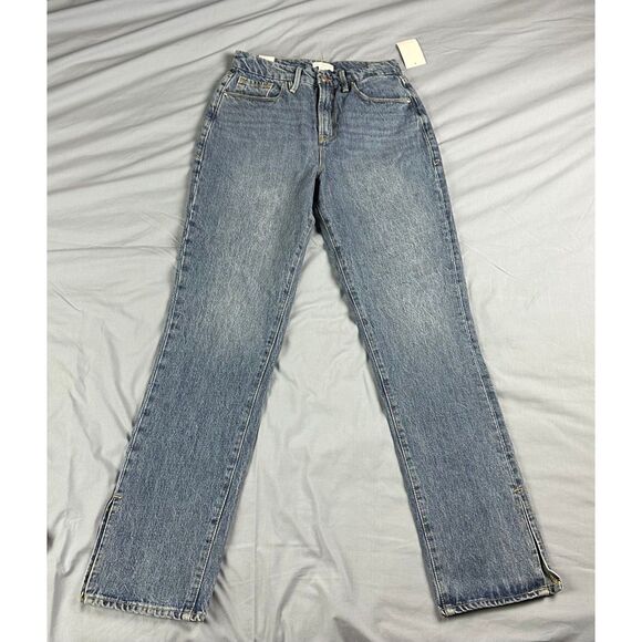 Good American Denim - NWT Good American Good Boy High Rise Curvy Straight  Jeans Slit Hem Blue Sz 4/27
